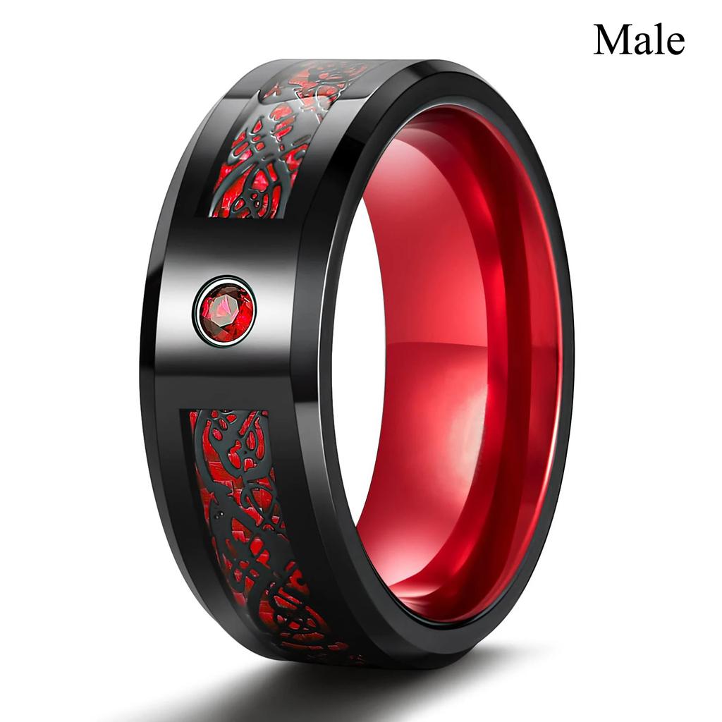 Anelli per Coppia Romantici da Donna con Strass Rossi Set di Anelli in Zirconia Cubica Trendy da Uomo in Acciaio Inossidabile Anelli Celtici con Drago Fedina