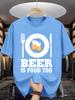Unisex O Neck Tee Beer Tableware Letter Print Cotton Short Sleeve Loose Summer Street Breathable Daily Casual Basic Wear Top