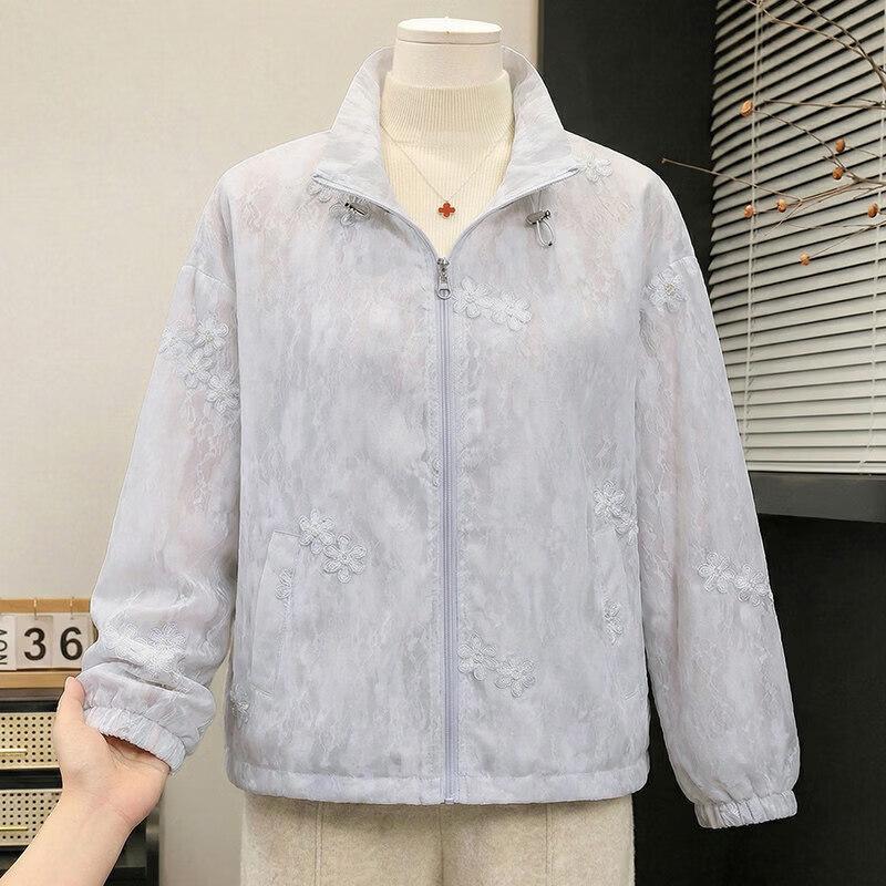 Mid-Aged Women s Embroidered Sun Protection Jacket 4XL
