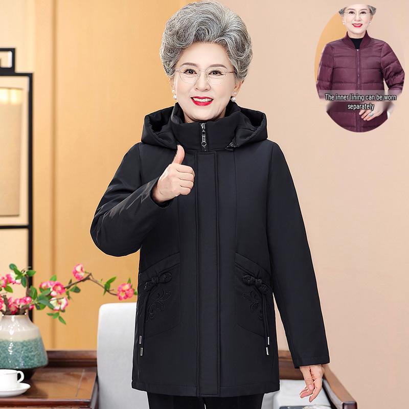 

Reversible Mid-Aged & Elderly Women s Short Down Jacket, Thickened & Detachable, Ideal Winter Coat for 60s & 70s Mothers 5XL чорний