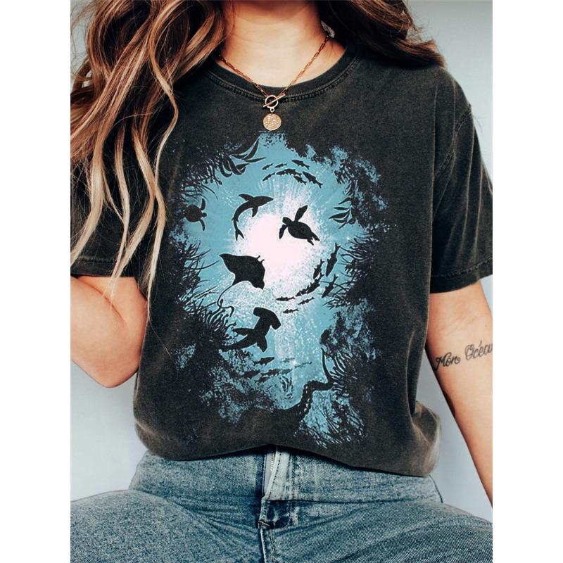 

Женские футболки с коротким рукавом, летняя одежда, футболки с графикой рыбы, женская уличная одежда, пуловеры с круглым вырезом, футболка 6XL XXL