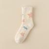 Socks Women Winter Warm Fluffy Fuzzy Cute Middle Tube Thick Thermal Soft Coral Fleece Floor Sleep Cartoon Star Short Crew Socks