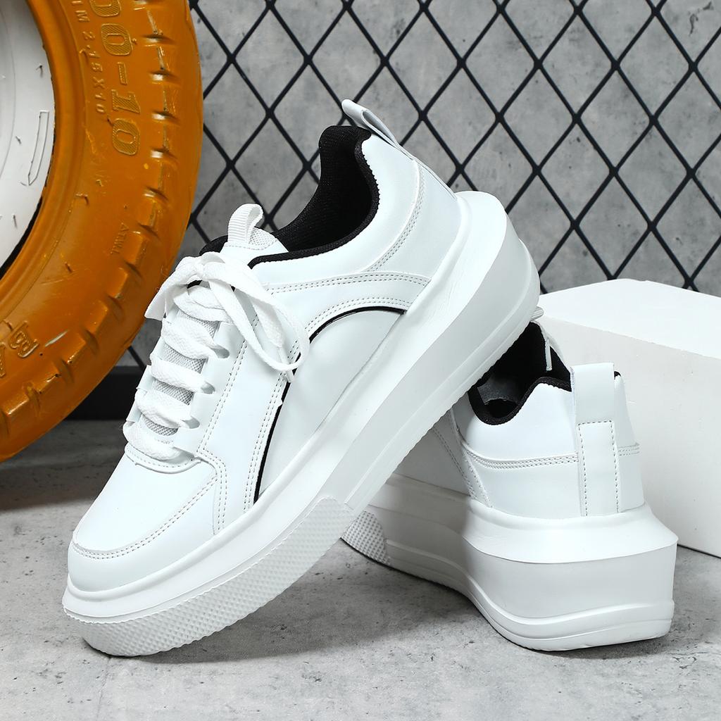 Unisex Women White Dad Shoes for Men Thick Sole Skateboard Chunky Sneakers Casual Vulcanized Shoes High Platform Lace Up White