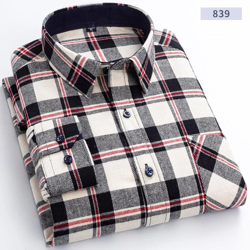 New Flannel Plaid Shirts For Men Spring Cotton Easy Care Non-iron Long Sleeve Casual Clothing Business Smart Dress Top Shirts