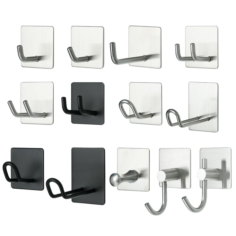Rustproof Towel Rack Bathroom Stainless Steel Hook Adhesive Hooks Clothes Hanger Wall Door Holder