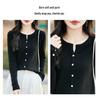 100% Pure Wool Ribbed Knit Cardigan, Round Neck, Long Sleeve, Solid Color, Loose Fit, Warm Outerwear for Autumn & Winter