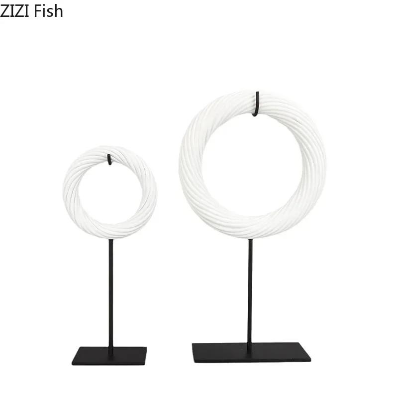 Creative Twisting Rope Circular Ring Geometric Statue Desk Decoration White Circle Sculpture Ornaments Room Aesthetic Decor