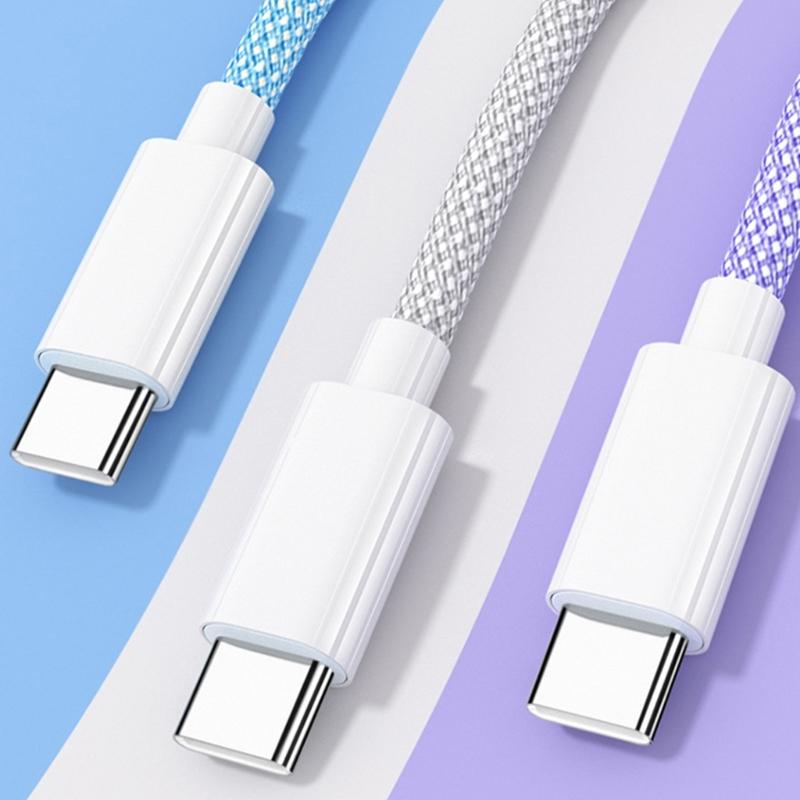 High Efficiency 2m Type C Charging Cable Power Adapter Line Wire Cord for Smartphone Earbud Braided Design Easy to Use