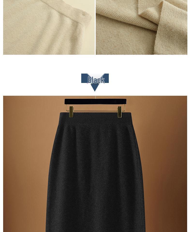 Women's High-Waist 100% Wool Knit Midi Bodycon Skirt - Autumn/Winter Collection