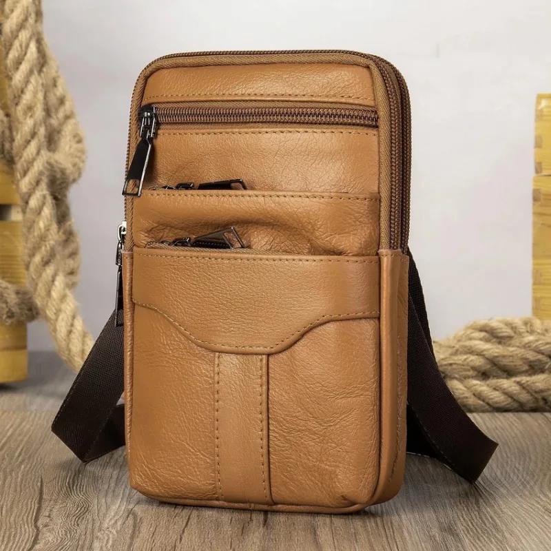 Neue Retro PU Leder Herren Bauchtasche Mode Outdoor Freizeit Multifunktionale Herren Gürteltaschen Tragen Handy Für Mann