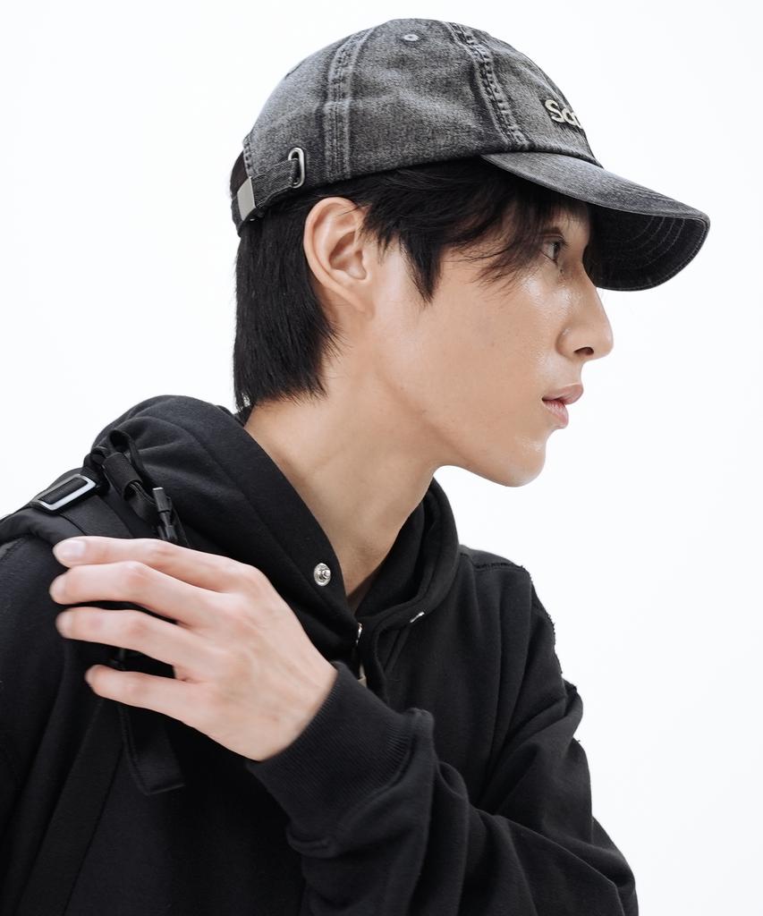 SCOUPE Logo Vintage Denim Ball Cap_Black