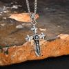 Vnox Sword Pendant with Black Zircon Necklace for Men, Stainless Steel Waterproof Box Chain Retro Punk Jewelry Gifts for Son Dad