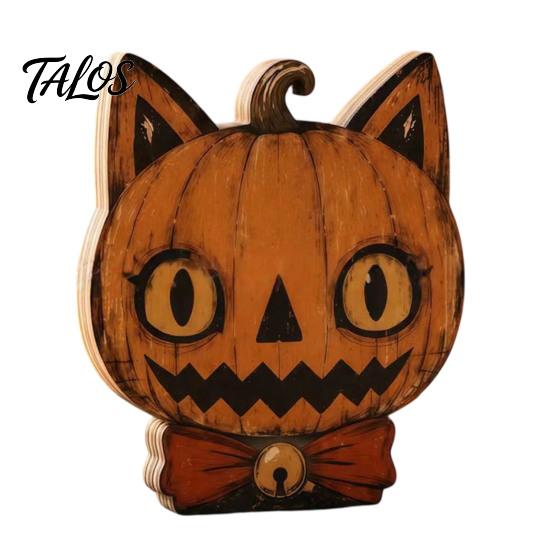 Retro Crackled Paint Ornaments Halloween Wooden Ornaments, Distressed Pumpkin/Cat Decorations, Desktop & Wall Textured Wood Craft Decors for