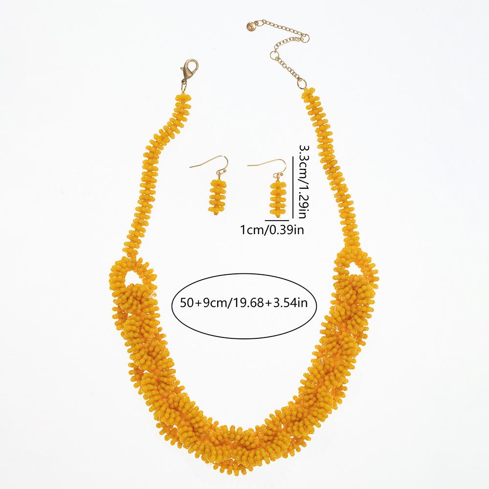 European  American Retro Pearl Bead Necklace and Bohemian Earrings Set - Handmade Woven, Trendy, Cross-Border Jewelry