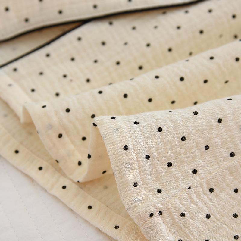 Women's Polka Dot Crinkle Cotton Pajama Set - Long Sleeve & Pants, Japanese Style, Soft Spring/Summer Homewear