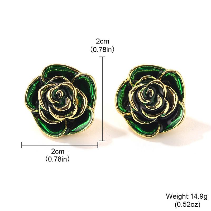 New retro enamel flower stud earrings vintage high-class elegant versatile medieval earrings, niche fashion accessories