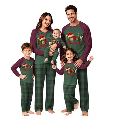 Family Matching Christmas Printed Loungewear Set for Parents and Kids, Long Sleeve Neck Top with Pants