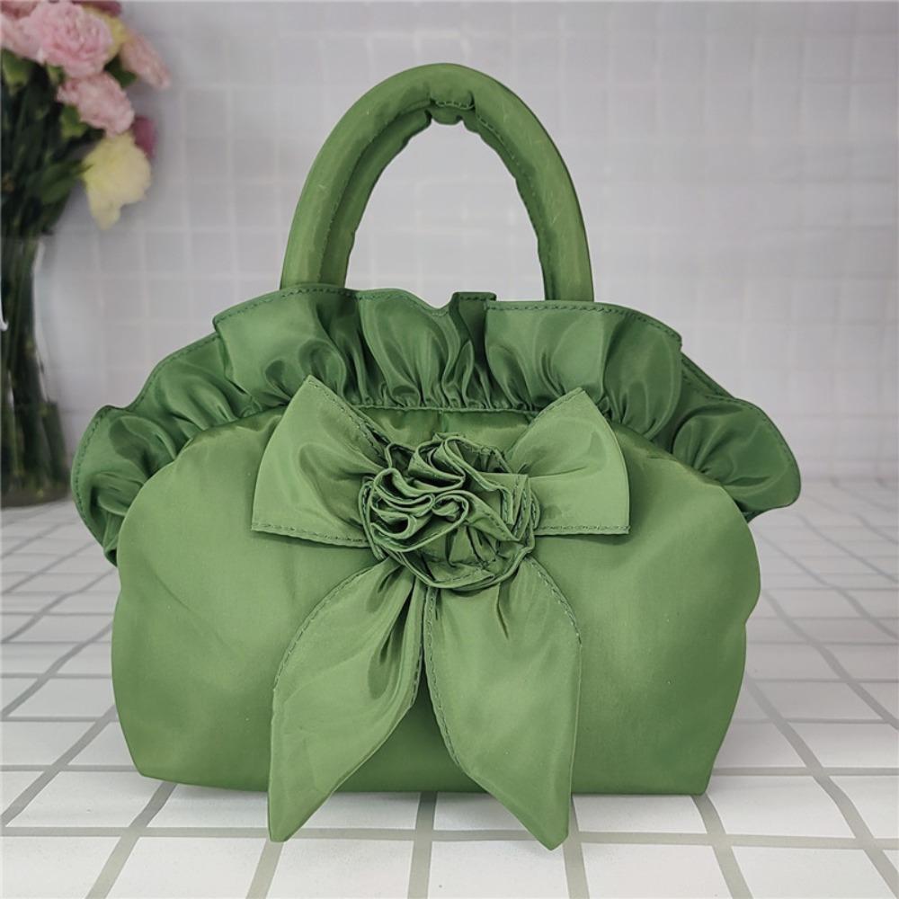 1pc Women's Floral Bow Handbag - Medium Zipper Closure Summer Tote, Durable Polyester with Spacious Interior, Hand Wash/Dry Clean