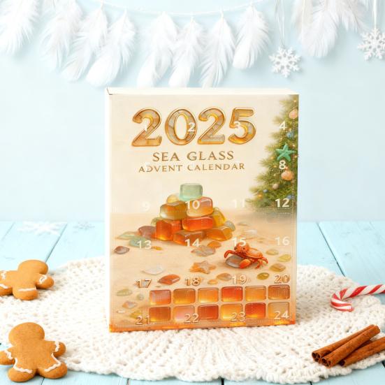 Адвент-календар з морського скла 2025 24-денна коробка для зворотного відліку Багатофункціональна різдвяна прикраса для дитячих кімнат будинків автомобілів