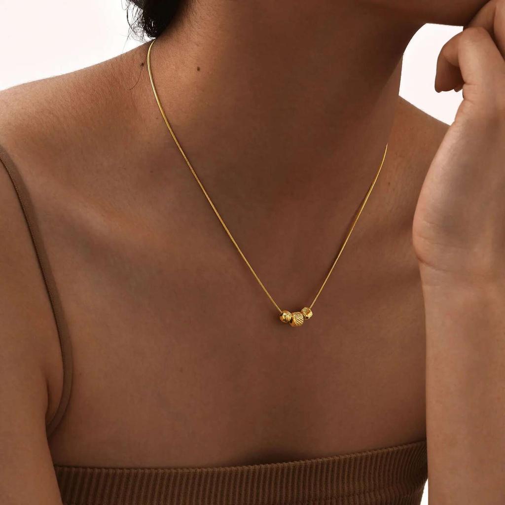 Prjewel Transfer Bead Necklace Stainless Steel Snake Chain 3 Bucket Beads Pendent Women Necklace Charm Female Neck Jewelry New