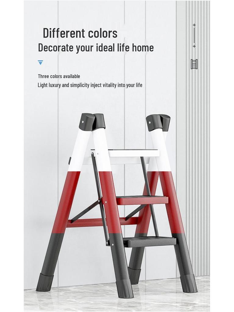 Telescopic Carbon Steel 3-Step Folding Ladder Stool with Storage