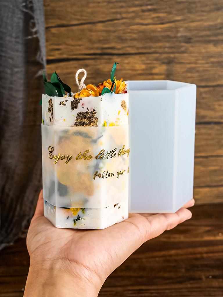 DIY Hexagon Cylinder Shape Candle Silicone Mold Handmade Soap Mould Dried Flower Resin Wax Molds Craft Gift Making Home Decor