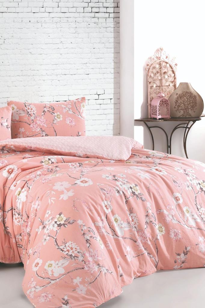 Bettwäscheset für Doppelbett, Baumwollmischung mit Blumenmuster