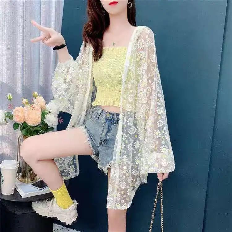 

Летняя одежда для защиты от солнца, женская корейская мода, сетчатая куртка с капюшоном, солнцезащитный кардиган Little Daisy, куртка XXXL