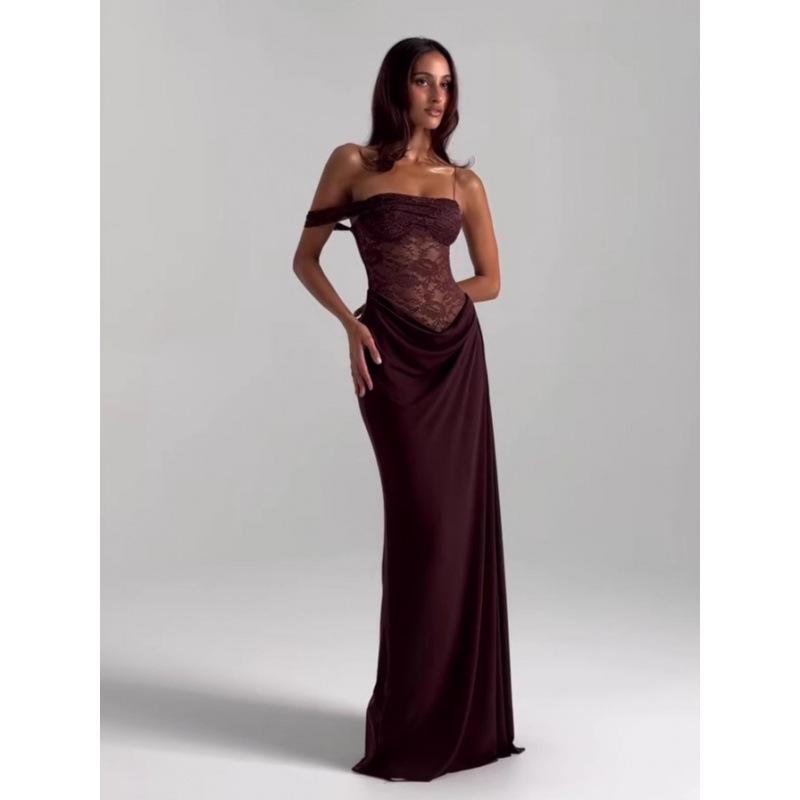 2025 Off-Shoulder Lace Strapless High-Waist Hollow Long Solid Dress