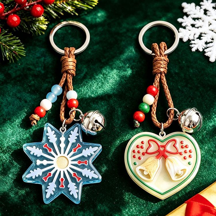 YS Christmas Snowflake Pendant Silicone Mould DIY Christmas Tree Bell Listing Keychain Resin Mould Bag Pendant Decoration Mould