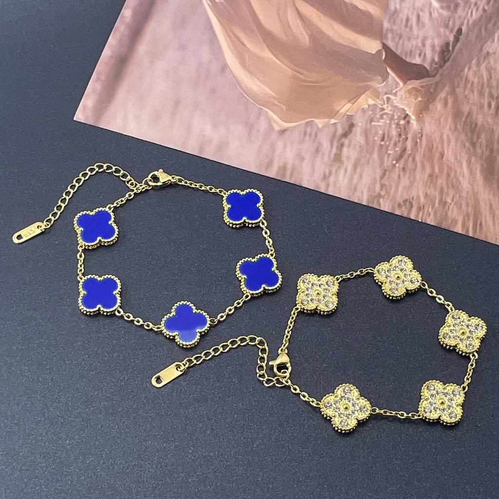 15MM One Side Full of Diamonds and The Other Side Inlaid with Shells Four-leaf Clover Bracelet Vacuum 18K Ladies Bracelet