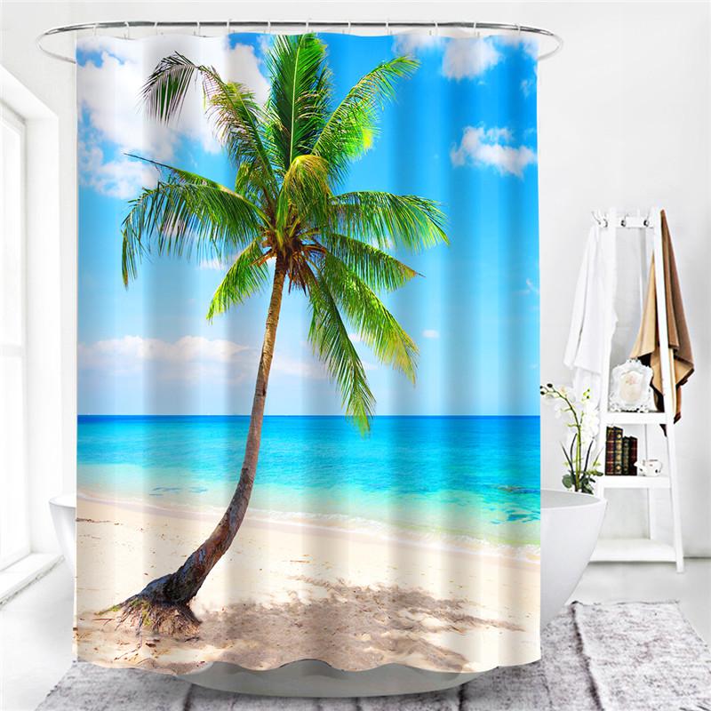 3D zatemňovací sprchové závěsy se zvířecím potiskem do koupelny Plážová scenérie Vodotěsný Polyester Vana Dropshipping Velkoobchod