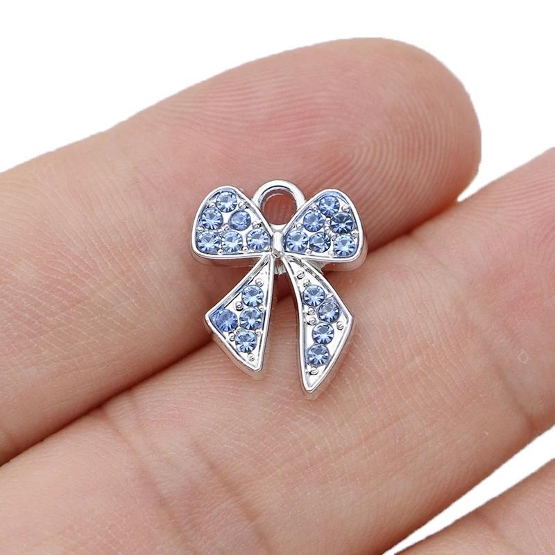 10Pcs Gold Plated Crystal Christmas Bow Charm Pendant For Jewelry Making Earrings Bracelet Necklace Accessories Diy Findings