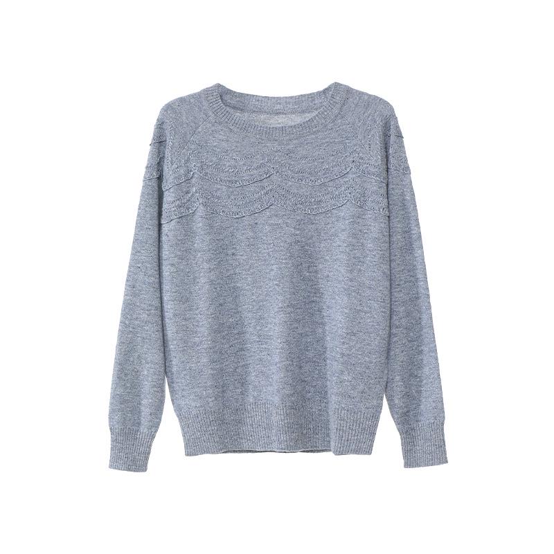 Women's Soft Wool Round Neck Knit Sweater - Versatile, Skin-Friendly, Hand-Crocheted