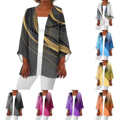 Cardigan da giacca di media lunghezza leggero stampato alla moda casual da donna