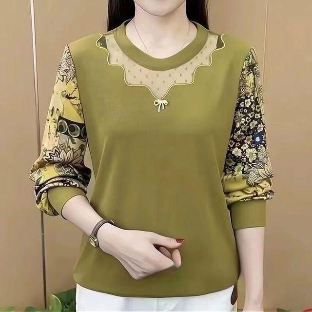 

Весенне-осенняя новая модная сетчатая футболка, женский топ с круглым вырезом и длинными рукавами, M-5XL XXXL шартрёз