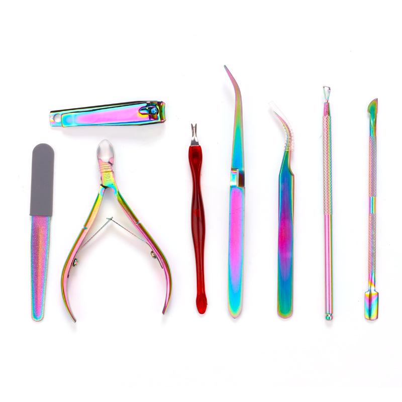 Manicure Tool Set: Precision Tweezers, Small Scissors, Clippers, Pusher, High-End Leather Case