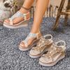 Women Sandals Summer Dressy Sandals Wedding Bohemian Rhinestone Shoes for Women Fashion Wedge Thick Sole Shoes Zapatos De Mujer