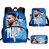 Set Zaino Scolastico per Bambini a Tema Messi con Borsa a Tracolla Astuccio per Studenti Elementari