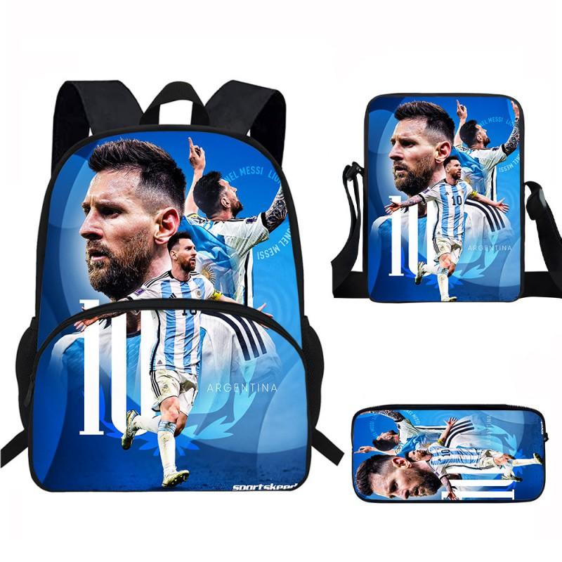 Set Zaino Scolastico per Bambini a Tema Messi con Borsa a Tracolla Astuccio per Studenti Elementari