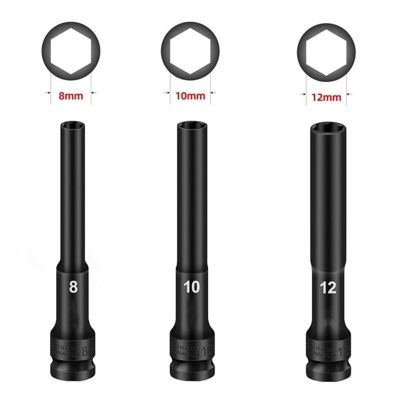 Fresh Hex Socket Head 1/2 Drive Impact Wrench Adapter Spanner Converter Square Hole 8/10/12Mm 3PCS For Pneumatic Air Tool