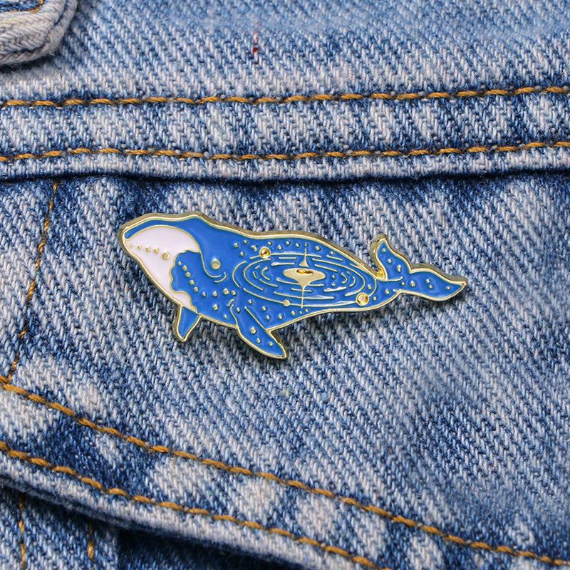Cartoon Starry Sky Blue Whale Kun Shape Brooch Alloy Baked Paint Badge Waist Fixed Anti Exposure Decoration For Backpack Clothing