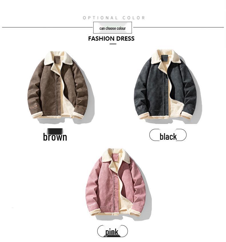 American Retro Leather Jacket with Velvet Lining - Warm Winter Lapel Zipper Coat