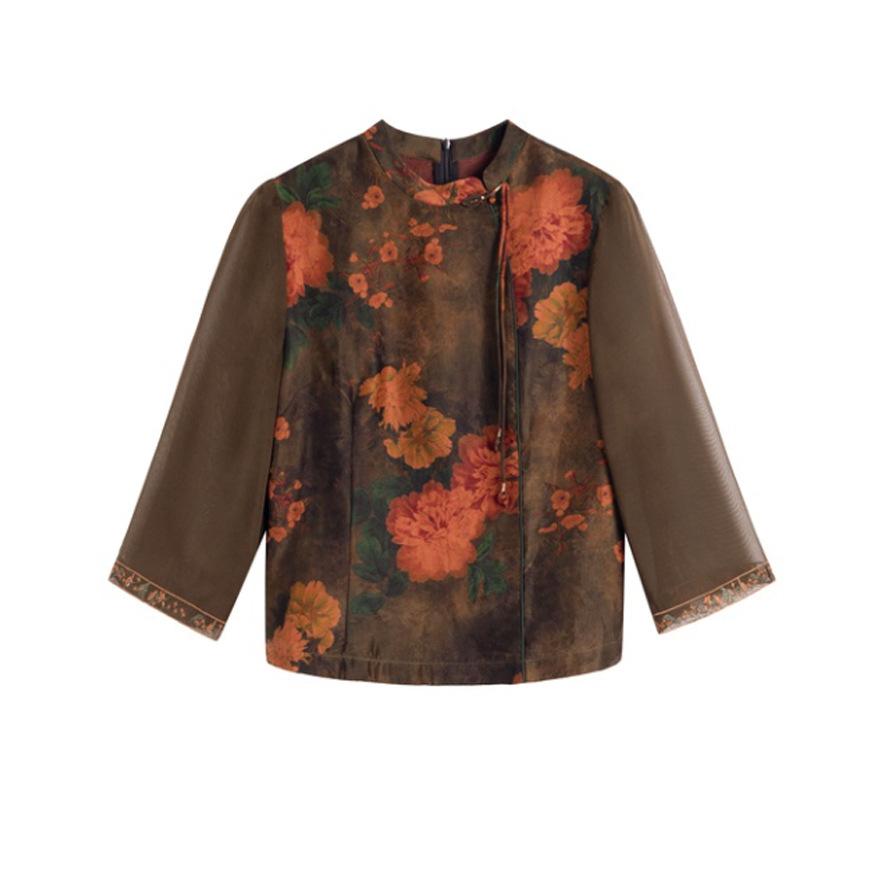 Xiangyun yarn mulberry silk shirt top women's new silk printed shirt