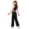 Kids Jazz Dance Costume Sleeveless Mock Neck Metallic Top and High Waist Sparkle Sequin Pants for Stage Competition