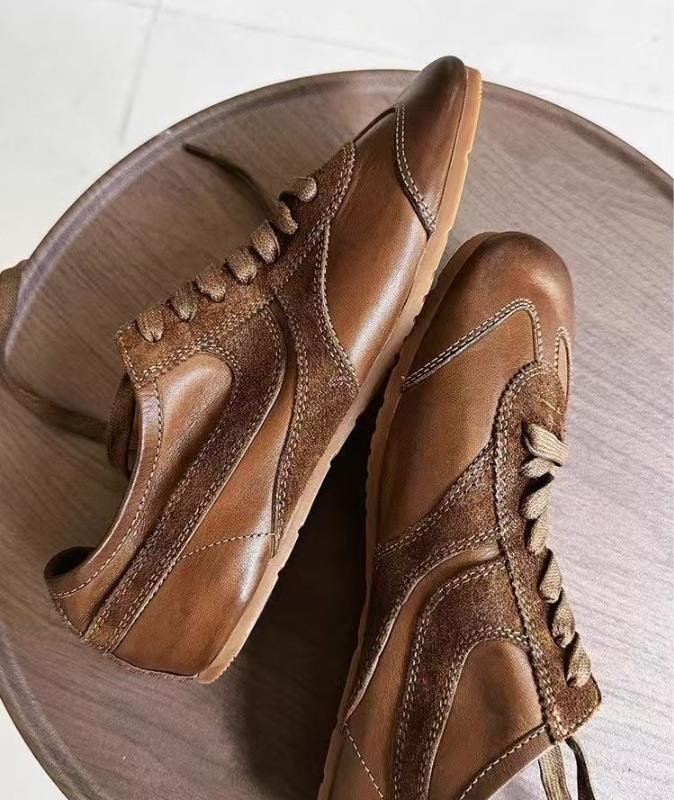 Fashion Femmes Cuir Allemand Trainers 2025 New Casual Jogging Sneakers Board Shoes Lace Up Flat Trainers Women's Outdoor Walking Shoes