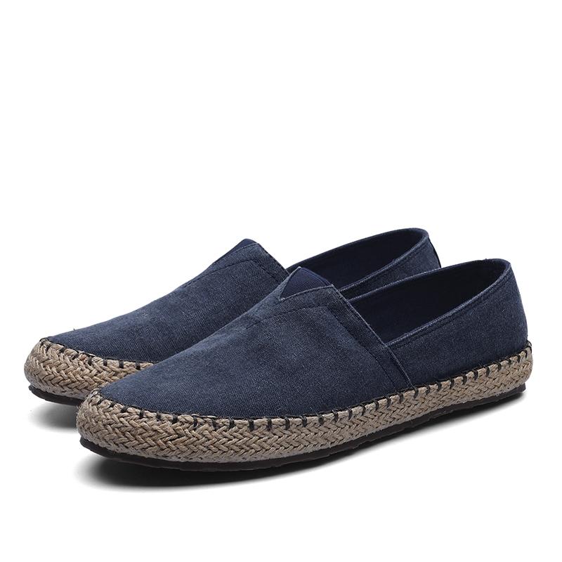 Man Espadrilles Hemp Canvas Flat Shoes Men Sewing Flax Shoes Slip On Loafers Casual Shoes Plus Size Fisherman Driving Footwear