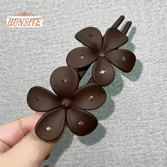 Women Hair Grip Flower Decor Solid Color Anti-slip Hair Decoration Frosted Texture Rhinestone Decor Anti-crack Lightweight Hair Styling Tool