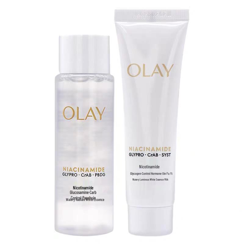OLAY Magnolia Oil Anti-Glycation Whitening Sample Set: Hydrating Toner & Moisturizing Lotion, Travel Size.