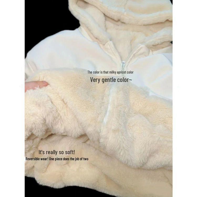 Women's Korean Style Reversible Plush Velvet Thickened Hooded Winter Jacket